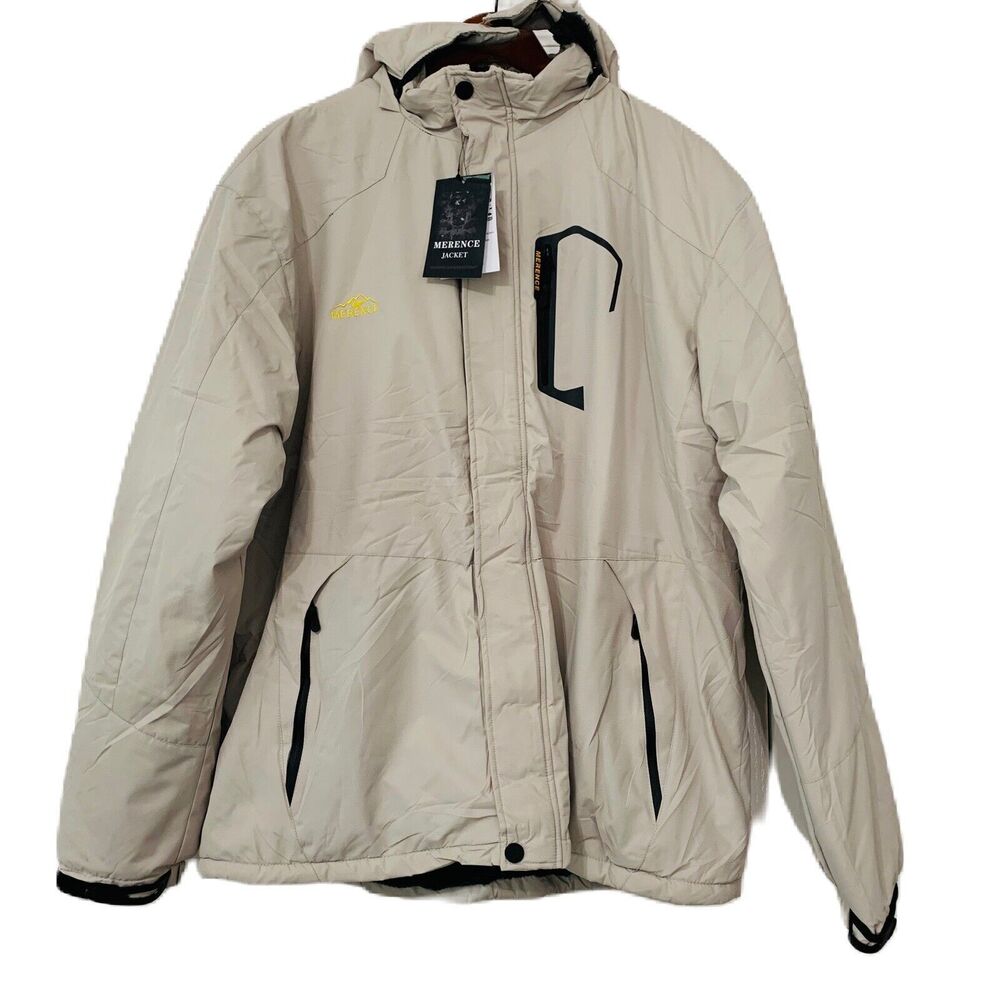 Merence Jacket Men XL Beige Outdoor Weathergear Sport Oscilator Hooded Comfy NWT